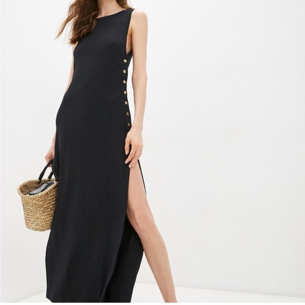Michael Kors Deep Navy MK Snap Sides Sleeveless Coverup M NWOT